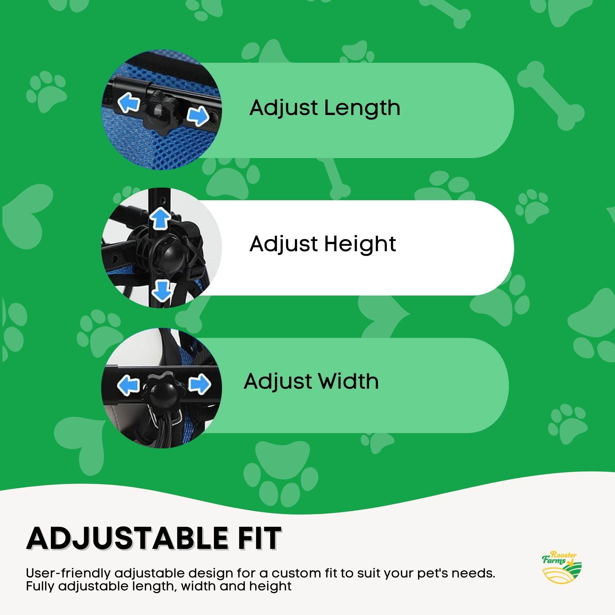 Rooster Farms Little Dog Wheelchair Medium Harness - Adjustable Back Leg Aid