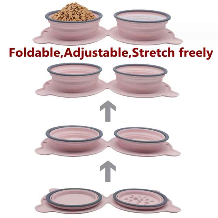 Green Portable Collapsible Pet Bowl Set - Food-Grade Silicone Double Bowl for Dogs & Cats, Anti-Slip & Easy to Clean
