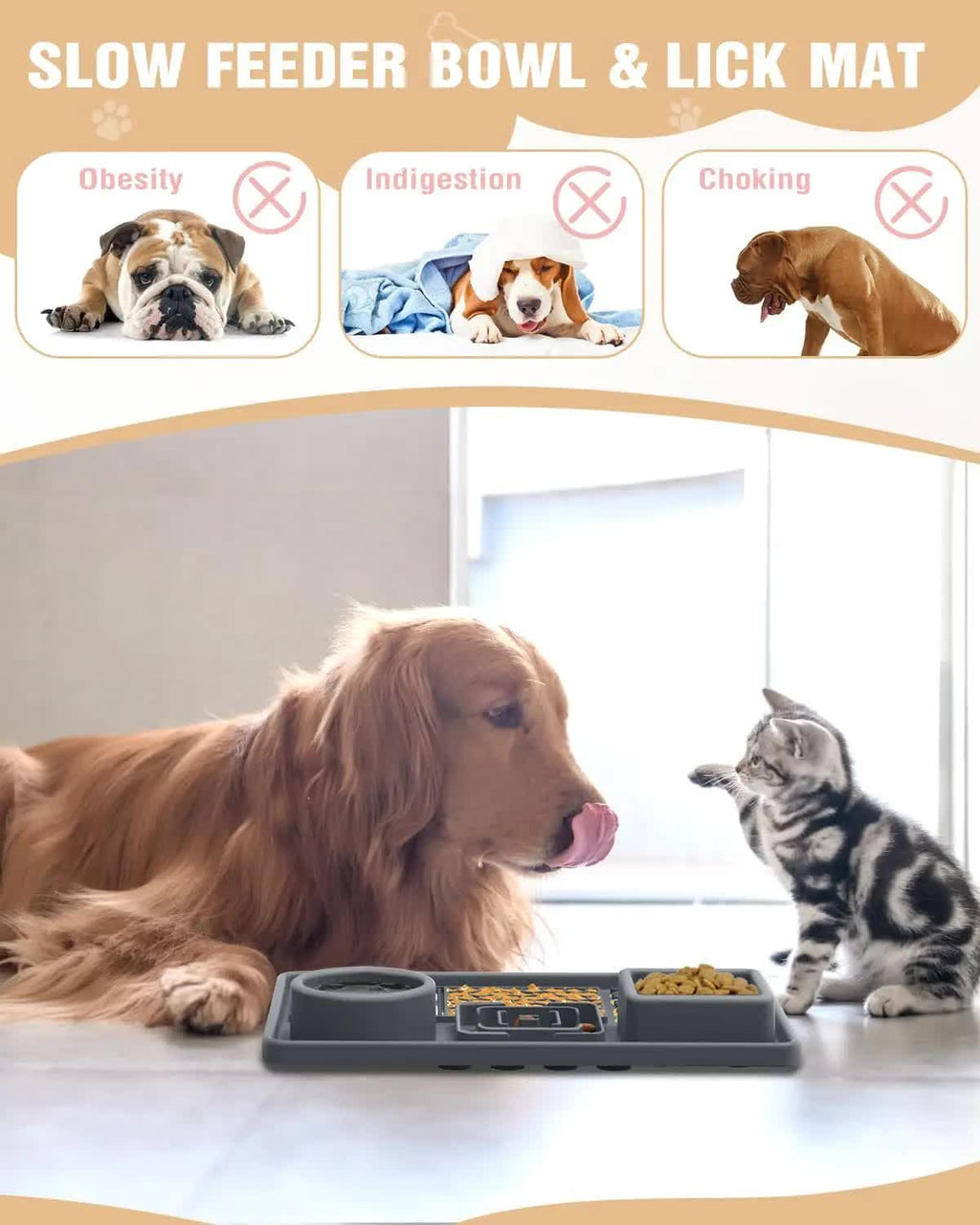 Dark Blue Multi-Functional Pet Slow Feeder Lick Mat - Durable Food-Grade Silicone Anti-Bite Bowl for Dogs