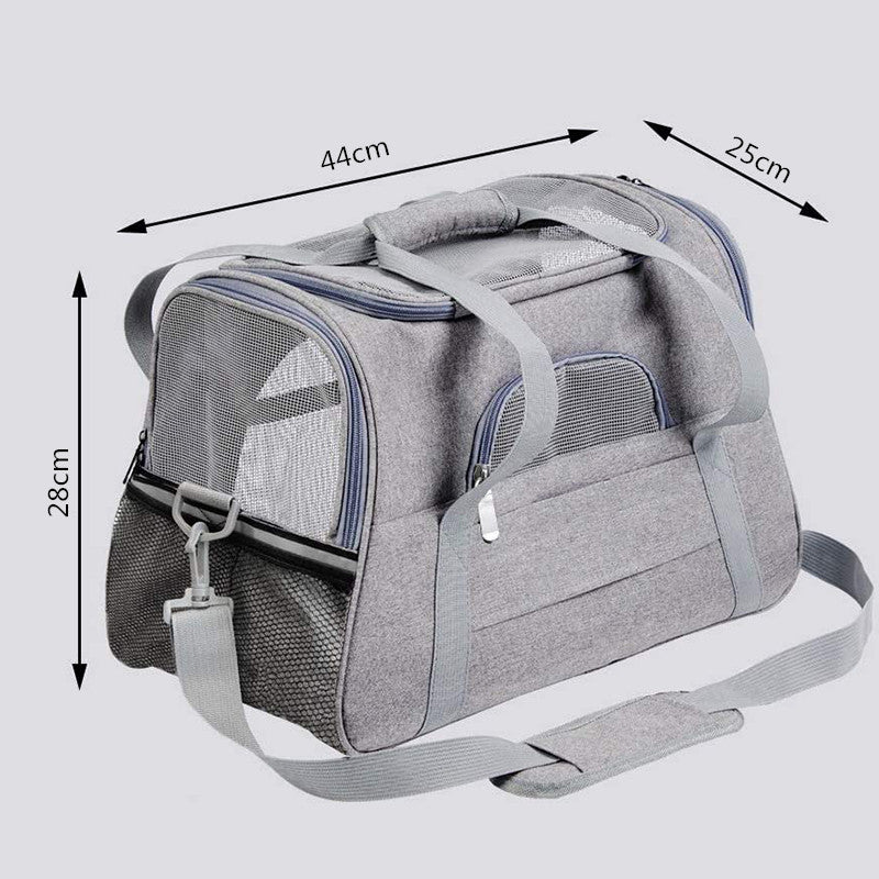 Portable Pet Bag for Small Dogs and Cats - Gray Travel Tote with Pet Mat (44x25x28cm)