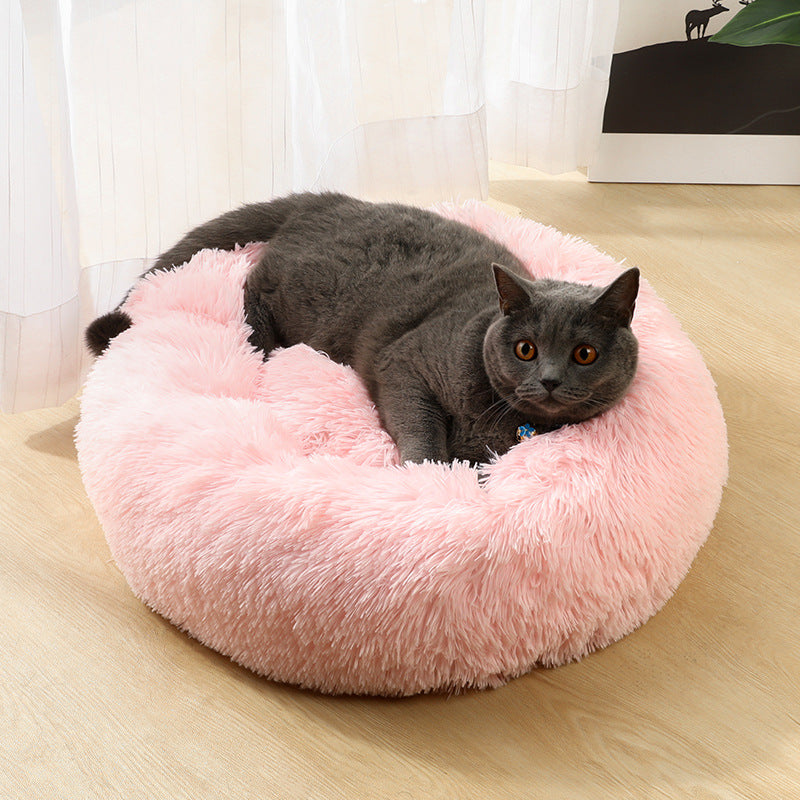 Grey-white 50cm Cozy Round Pet Bed - Plush Cat & Dog Bed with Non-Slip Base, Machine Washable