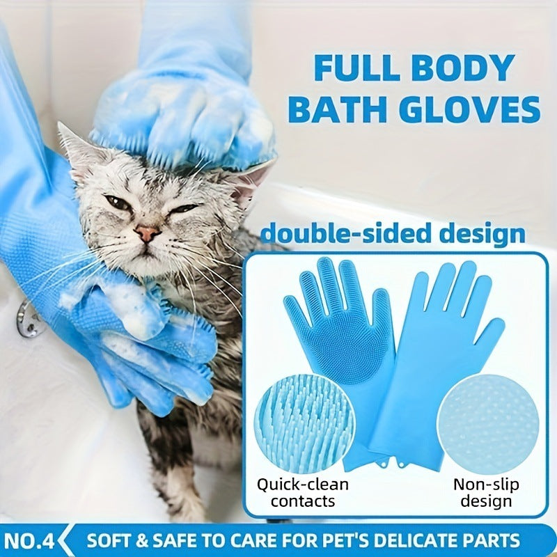 Blue 6-Piece Dog Grooming Bath Set - Absorbent Microfiber Towels & Wash Mitts for Shiny Coats