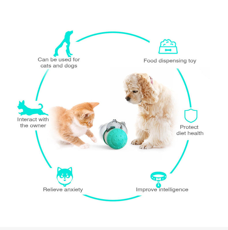 Pet Tumbler Treat Dispenser Ball,Interactive Feeding Toy for Dogs and Cats(Blue and White)