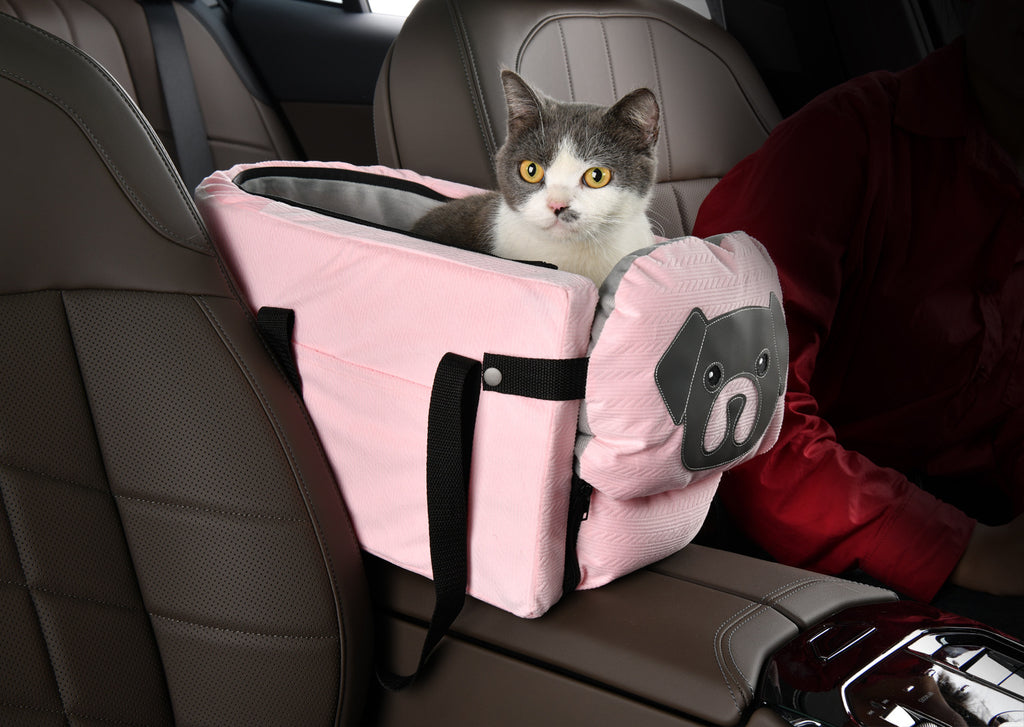 Pink Pet Car Booster Seat for Small Dogs & Cats - Safe Travel Carrier Bed