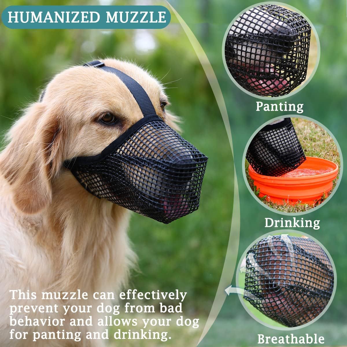 2 Pcs Size M Black Breathable Mesh Dog Muzzle - Anti-Barking, Biting & Chewing - Adjustable & Comfortable Nylon Muzzle for Dogs