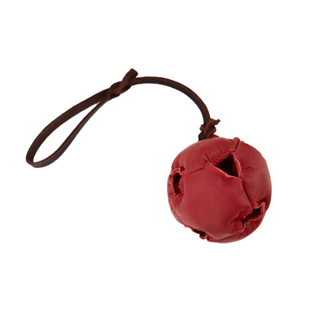 Red Durable Leather Dog Training Ball with Loop Handle - Interactive Bite & Tug Toy for Playful Pups