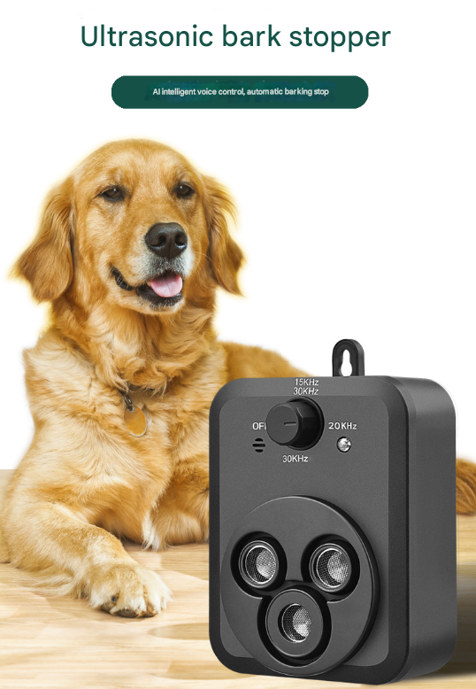 Black Advanced Ultrasonic Anti-Barking Device - Tri-Core Sonic Bark Control, 3 Frequencies, 10m Range, USB-C Rechargeable
