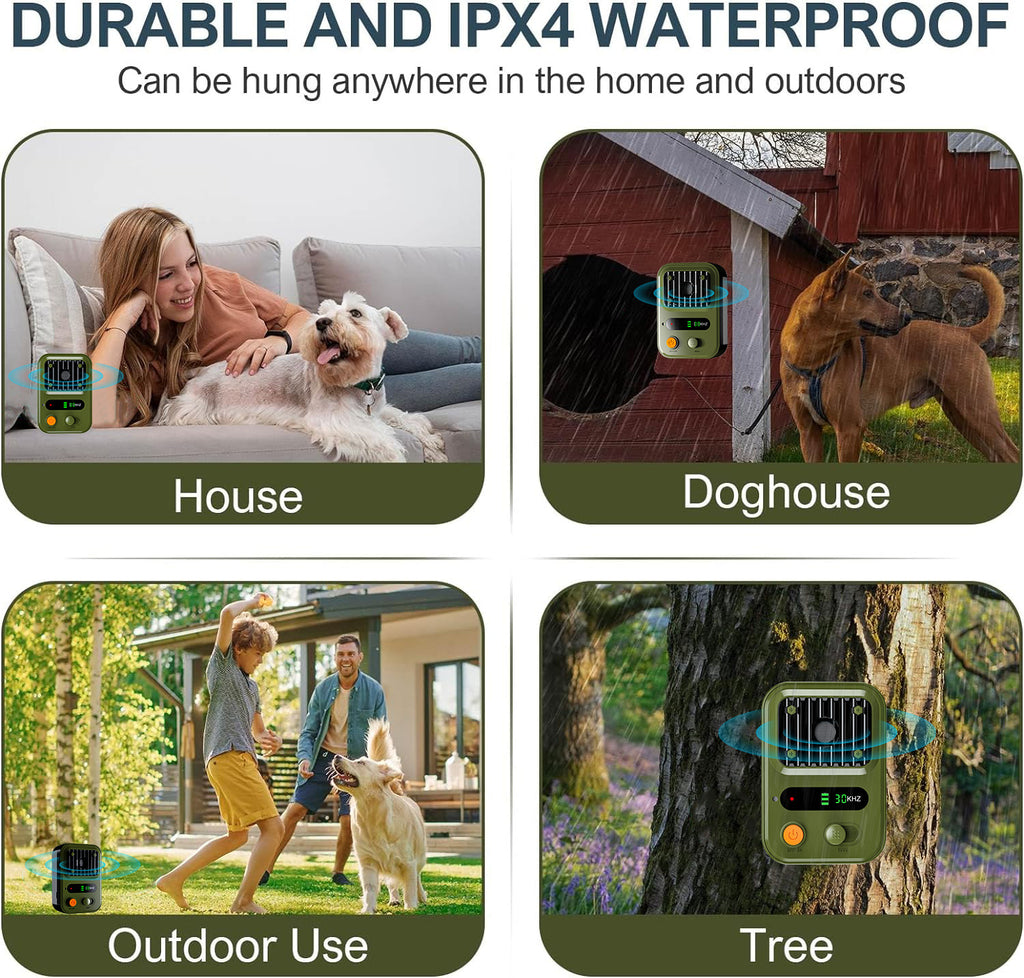 Green USB Rechargeable Color Screen Ultrasonic Dog Repeller - High-Power Anti-Bark Device, 9.2x5.6x13cm, 180g