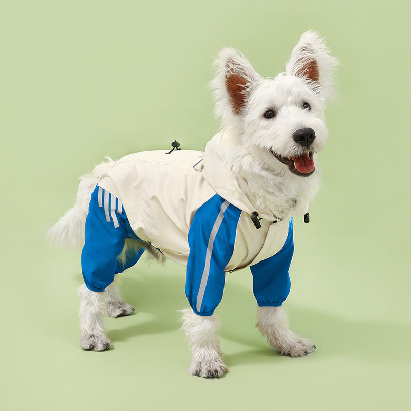 Colorblock (Beige blue) Dog Raincoat - Waterproof with Hood and Reflective Strips (Size S)