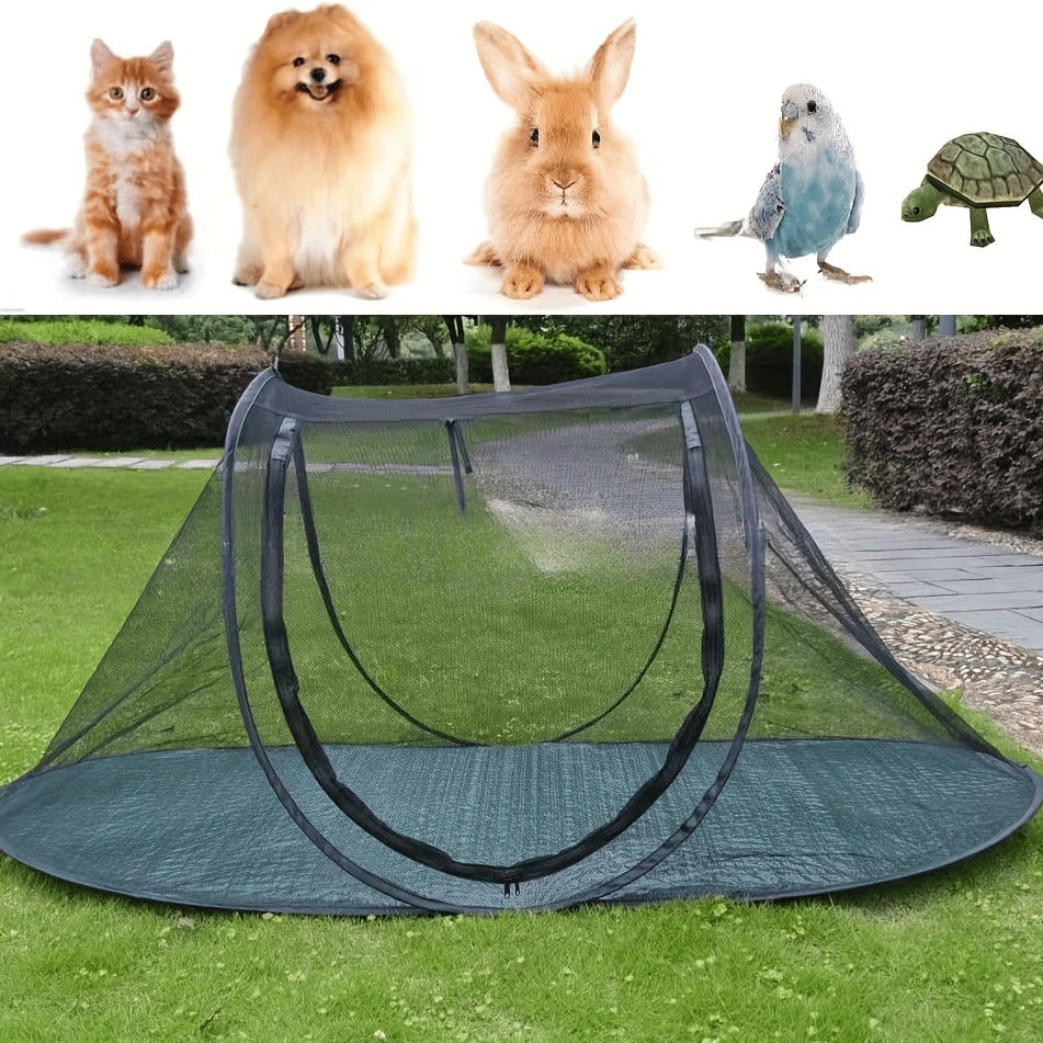 Black Portable Pop-Up Pet Tent - Lightweight Foldable Outdoor Enclosure for Dogs & Cats, Breathable Mesh Travel Kennel